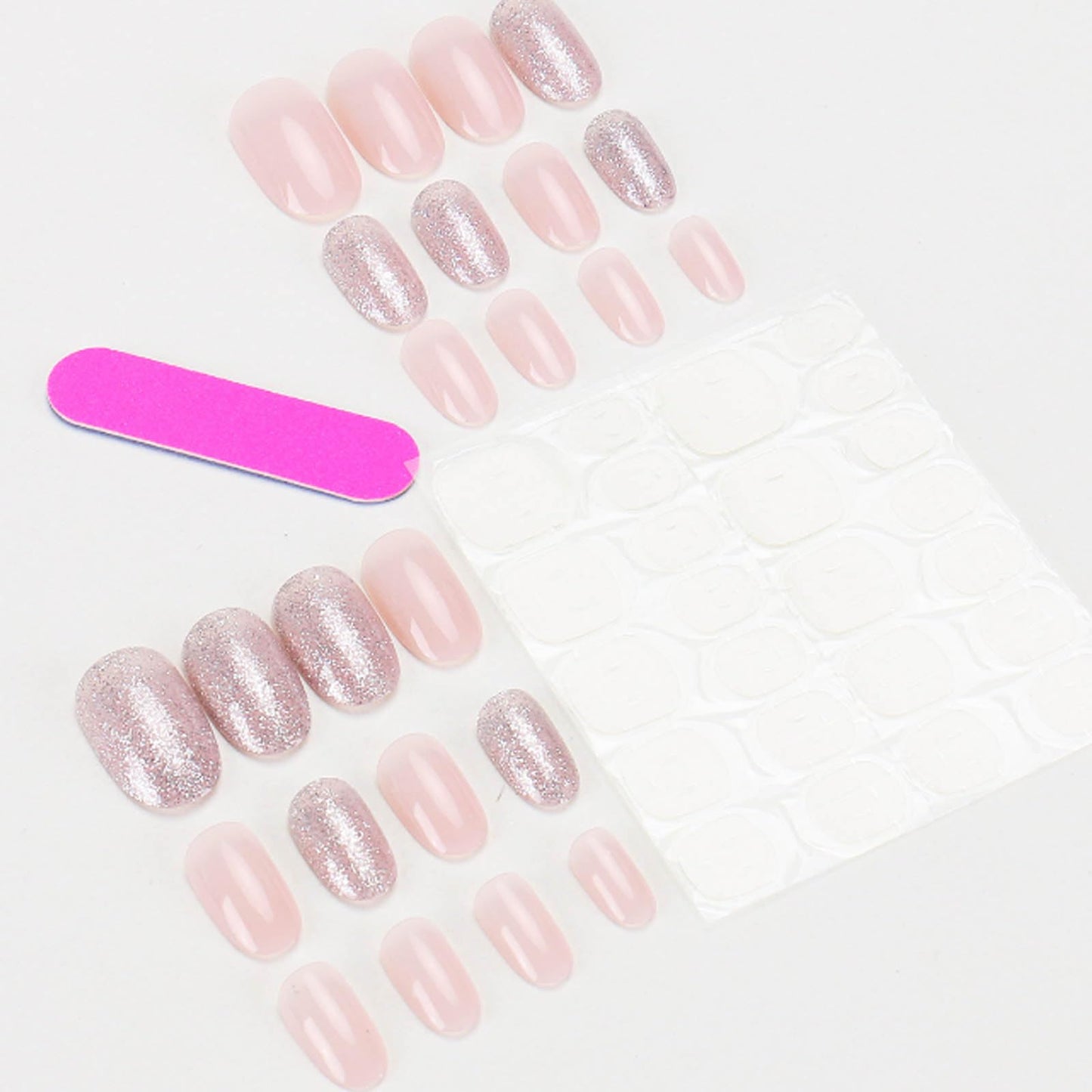Hkanlre Fake Nails Bling Tips Full Cover Almond False Medium Nails Gradient Press on Nails for Women 24PCS