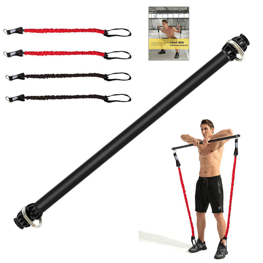 Resistance Band Bar, Portable Pilates Bar with Resistance Bands Home Gym Workouts Stick Squat Yoga Pilates Flexbands Kit for Full Body Shaping (43 Inch Bar + 4PCS Resistance Bands)…