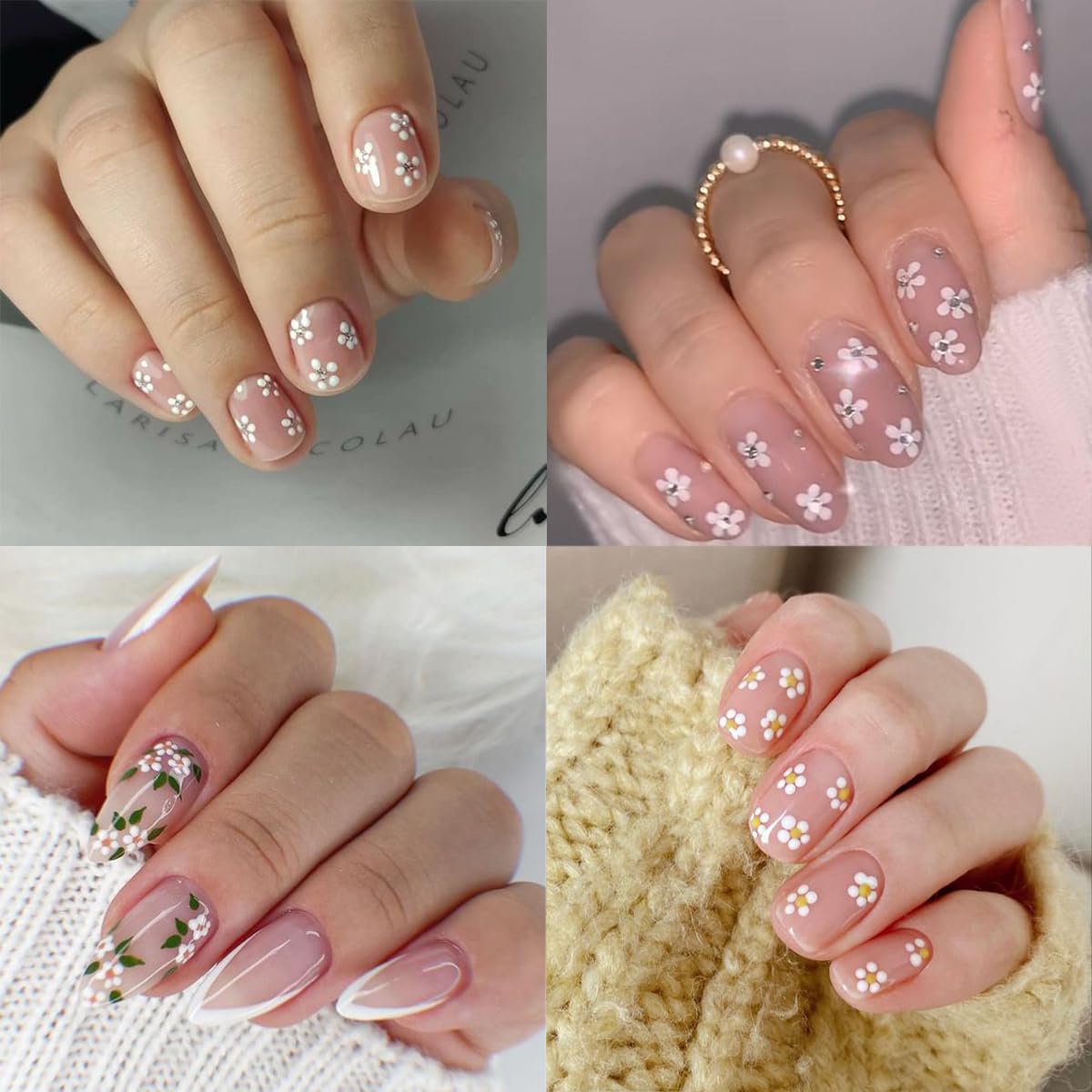 30 Sheets White Flower Nail Stickers 3D Self-Adhesive Floral Nail Decals Small Daisy Nail Art Supplies White Flowers Nail Design Sticker for Women Wedding Acrylic Nails Decoration Accessories Charms
