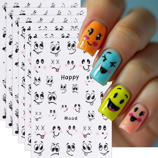 6Pcs Nail Art Stickers,Small Expressions Nail Stickers Self-Adhesive Cute Cartoon Emoticons Nail Decals Nail Supplies Ant Deisgns for Women Nails Decoration