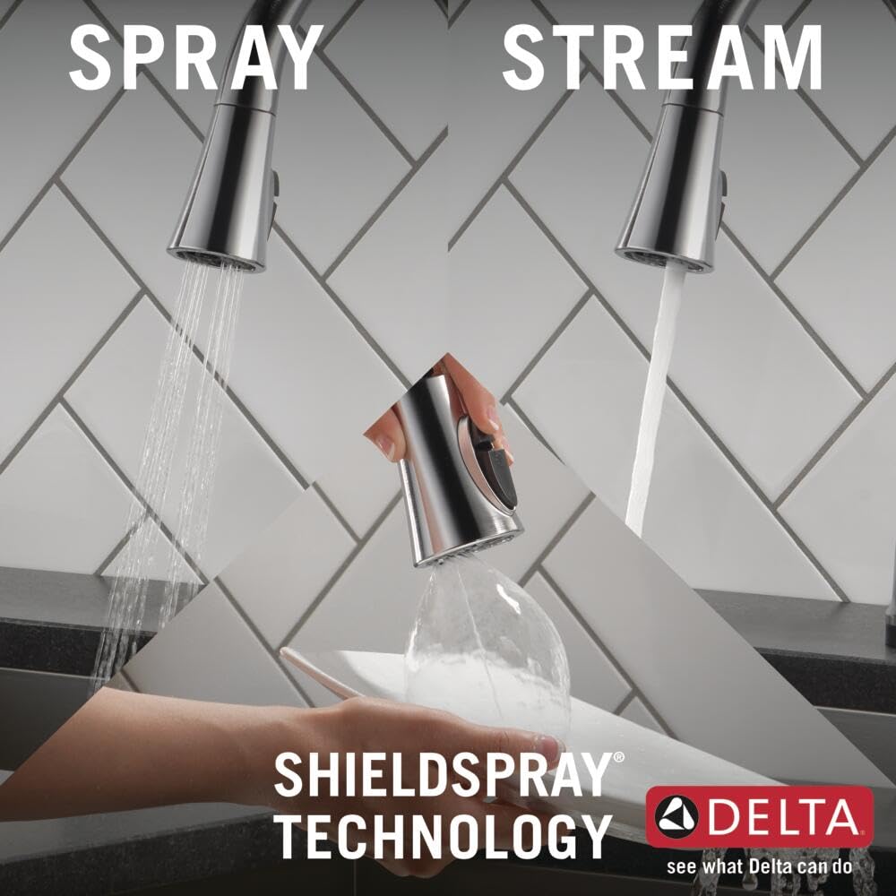 Delta Faucet Emmeline Touch Kitchen Faucet Brushed Nickel, Kitchen Faucets with Pull Down Sprayer, Kitchen Sink Faucet, Delta Touch2O Technology, Lumicoat Arctic Stainless 9182T-AR-PR-DST