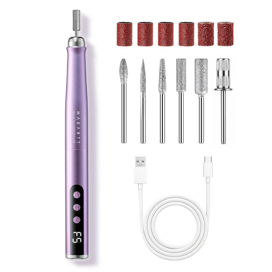 Makartt Pen-Shaped Rechargeable Nail Drill for Beginners: 25,000 RPM Cordless Electric Nail File with 5-Speed LED Display, Lightweight Quiet E File Kit for Gel Polish Removal, Home Travel Use(Purple)