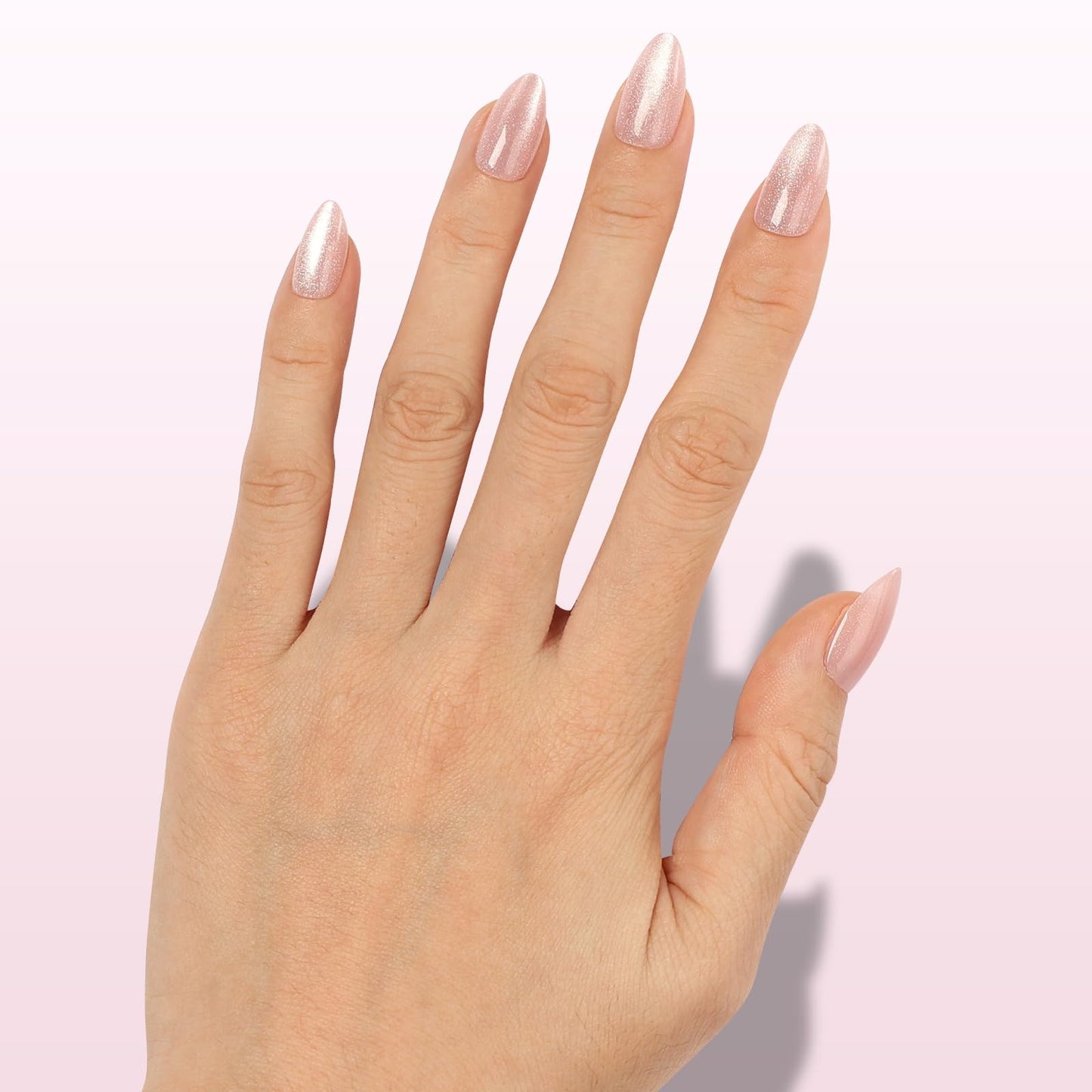 Nail Reformation Press On Nails, Soft Pink Short Almond Fake Nails with Velvet Cat Eye in Glossy Finish, Salon Quality, Reusable Stick On Nails in 16 Sizes - 32 Nail Kit with Glue, Gifts for Women