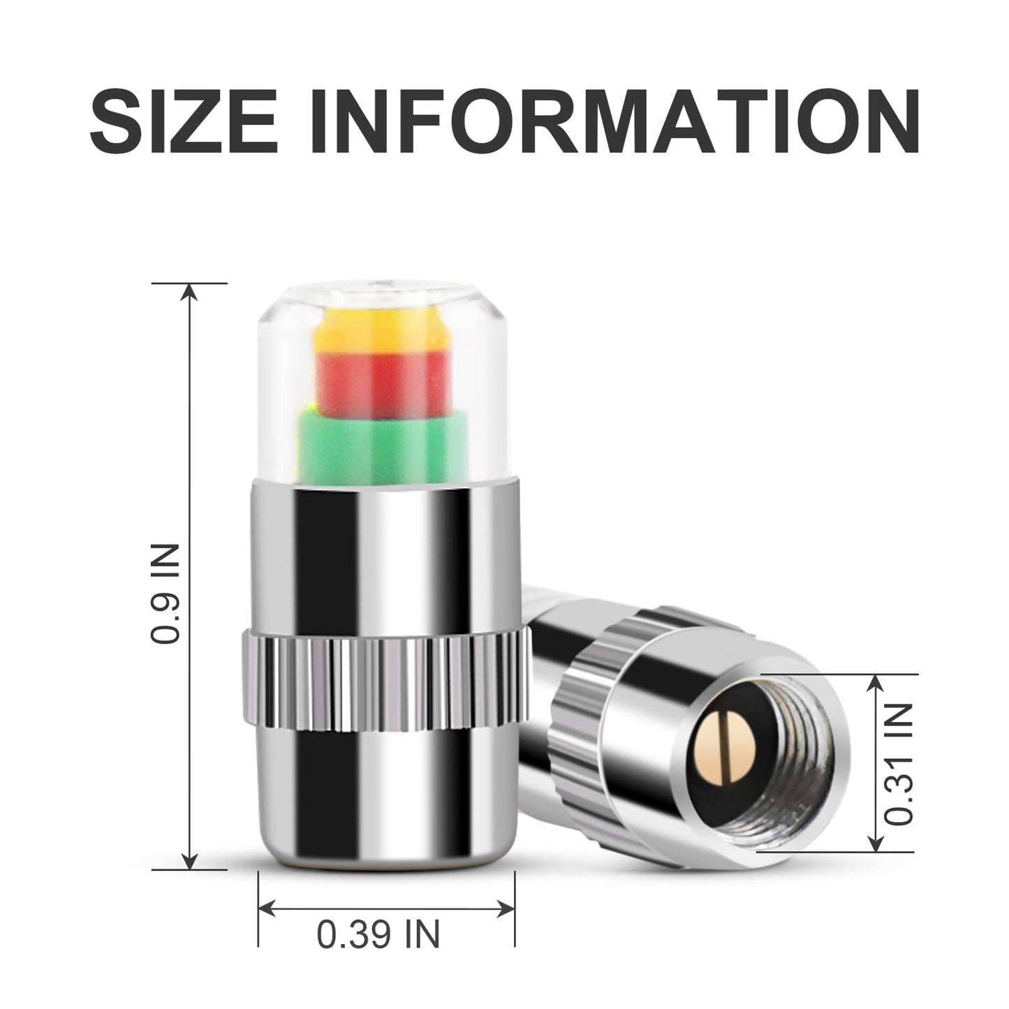 WNCGC 8Pcs Tire Valve Stem Caps, 2.4Bar 35PSI Car Tire Pressure Monitor Valve Stem Caps Sensor Indicator 3 Color Eye Alert, Silver