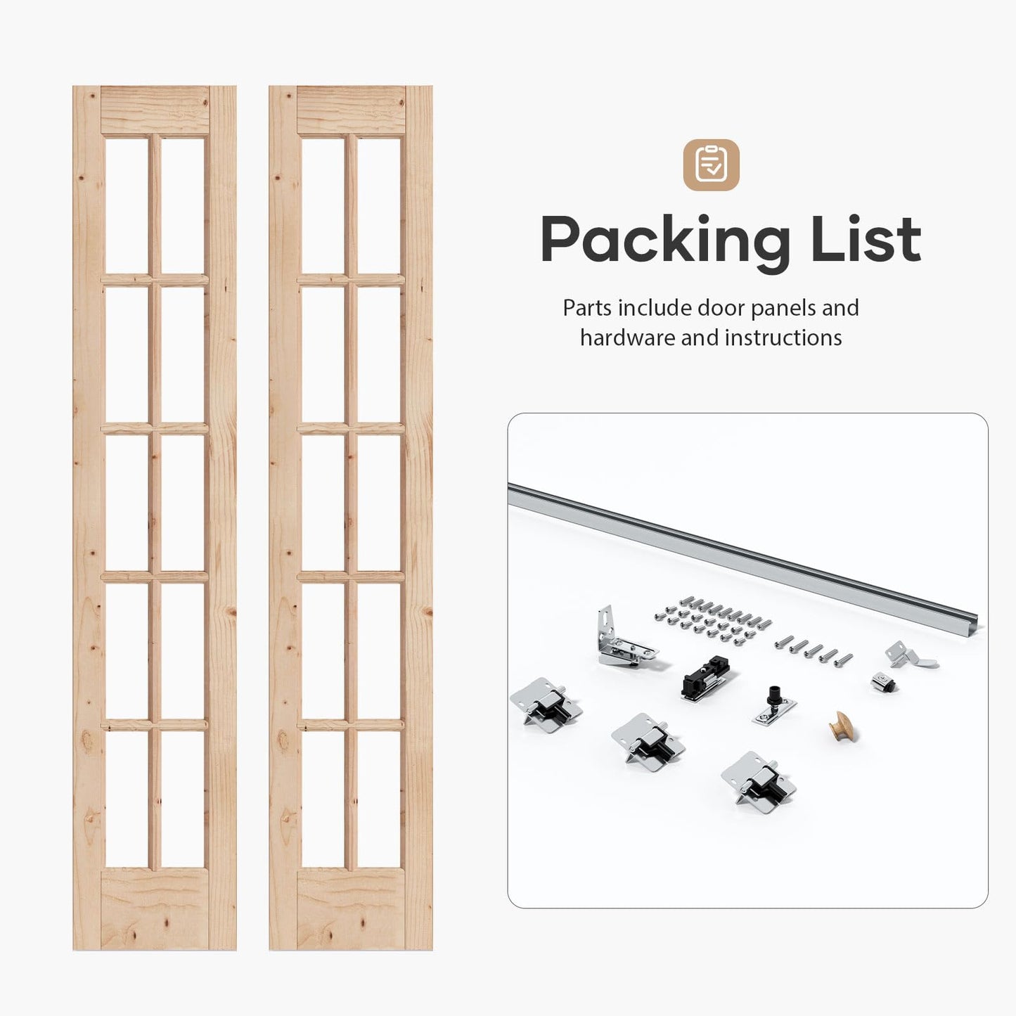 EaseLife Bifold Closet Door,for 30in x 80in (Double 15x80) Opening,French Glass Barn Doors with 2.5FT Concealed Bi-Fold Sliding Hardware Kit Included,Preassembled Door,Easy Install,DIY staining