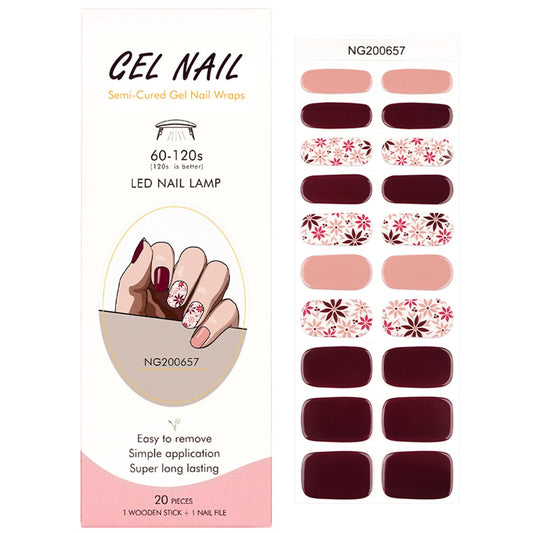 Brown Semi Cured Gel Nail Strips,Gel Nail Stickers with UV/Led Lamp Required,Salon-Quality, Long Lasting, Easy to Apply & Remove,Fall Winter Flower Manicure for Women