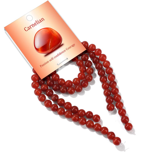Risyfjew 100PCS 8mm Natural Carnelian Beads Gemstone Round Loose Beads for Jewelry Making Chakra Crystal Stone Beads for Bracelets Necklace Earrings Making Supplies (100pcs/Strand)