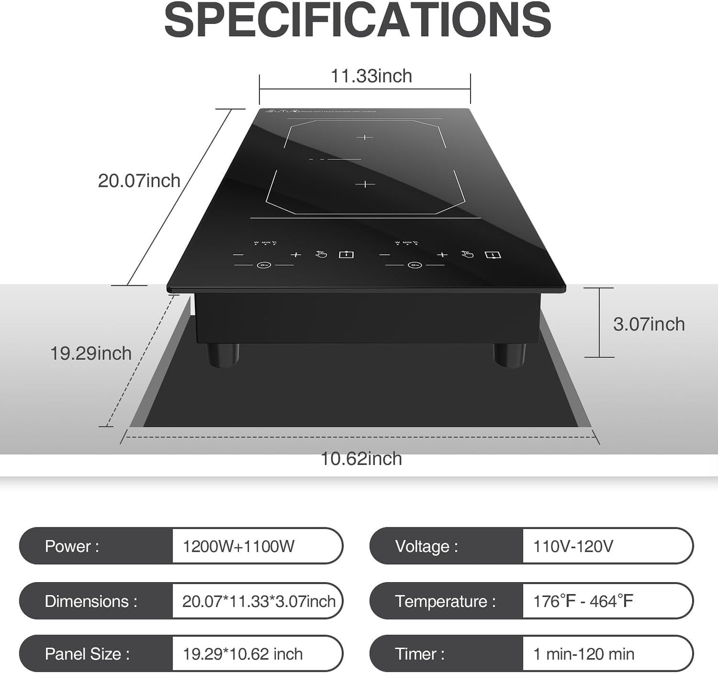 ANHANE 2 Burner Induction Cooktop, 12 Inch Portable Electric Stove Top 110V Built-in - 2300W Double Cooktop with 9 Temp Settings & Timer, Perfect for RV, Dorm, Camping & Small Kitchens