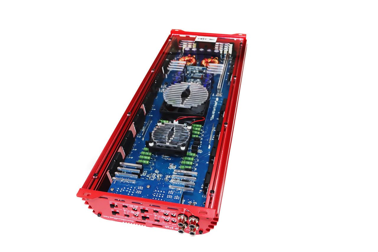 DOWN4SOUND JP34 AB RED 4 Channel Car Audio Amplifier | 590W RMS Class AB Power Amp | Car Stereo Speaker Amplifier | High-Performance Automotive Sound