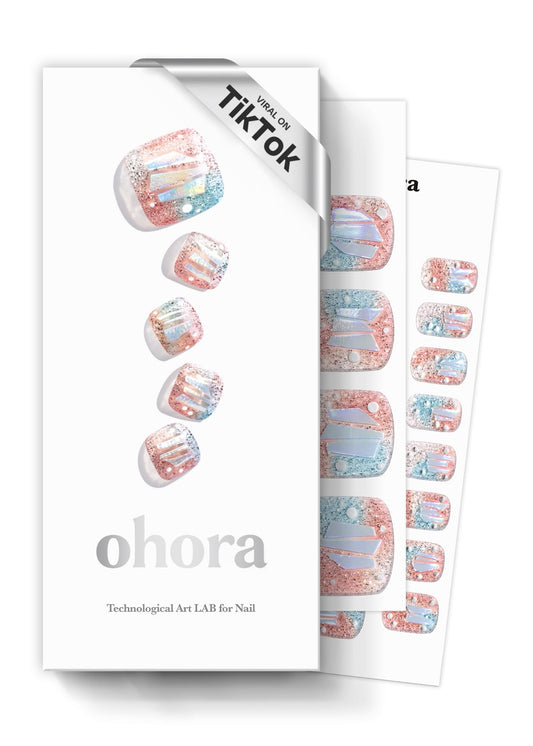 ohora Semi Cured Gel Nail Strips (P Newtro No.1) - Works with UV/LED Lamps, Salon-Quality, Long Lasting, Easy to Apply & Remove - Includes 2 Prep Pads, Nail File & Wooden Stick