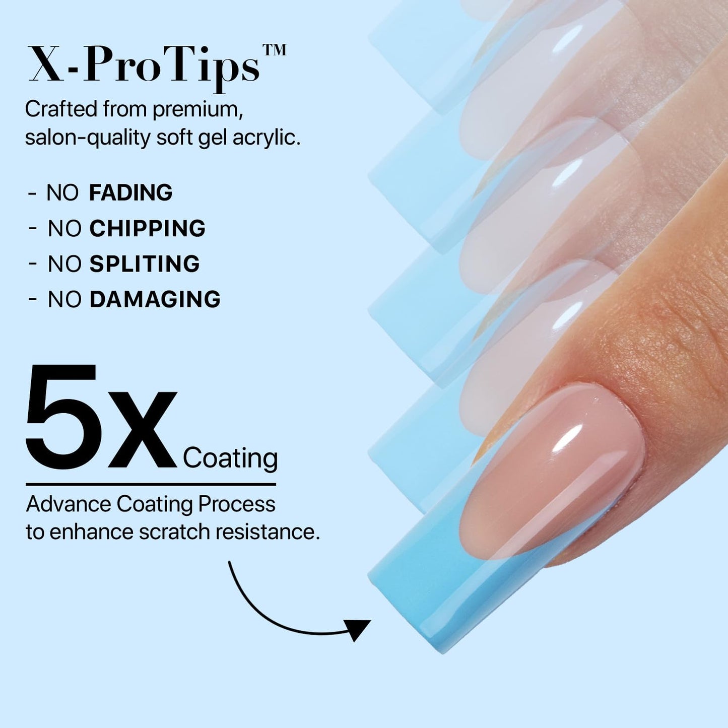 SXC Cosmetics X-Pro Tips French Tip Press On Nails - Bright Pastel Glow in the Dark Series (GLOW117-M Square)
