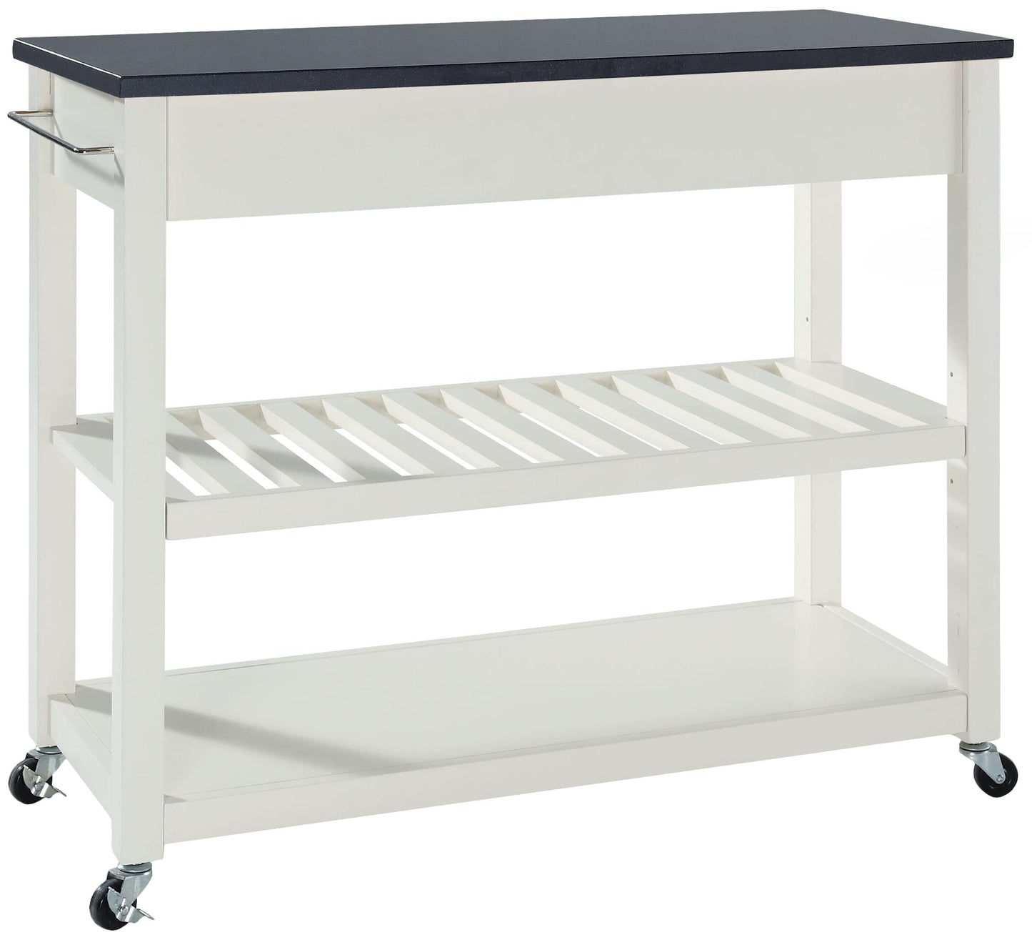 Crosley Furniture Granite Top Kitchen Prep Rolling Cart, Microwave Stand, Coffee Bar, with Shelves, White