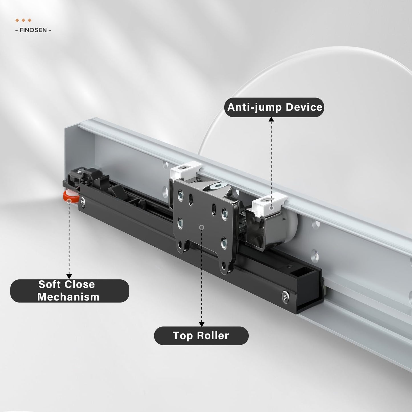 FINOSEN 42inch Concealed Sliding Barn Door Hardware with Soft Close Mechanism, Wall Mount System, Fit MIN Opening Width 34in, Invisible Floor Track, Aluminum(Door is not Included)
