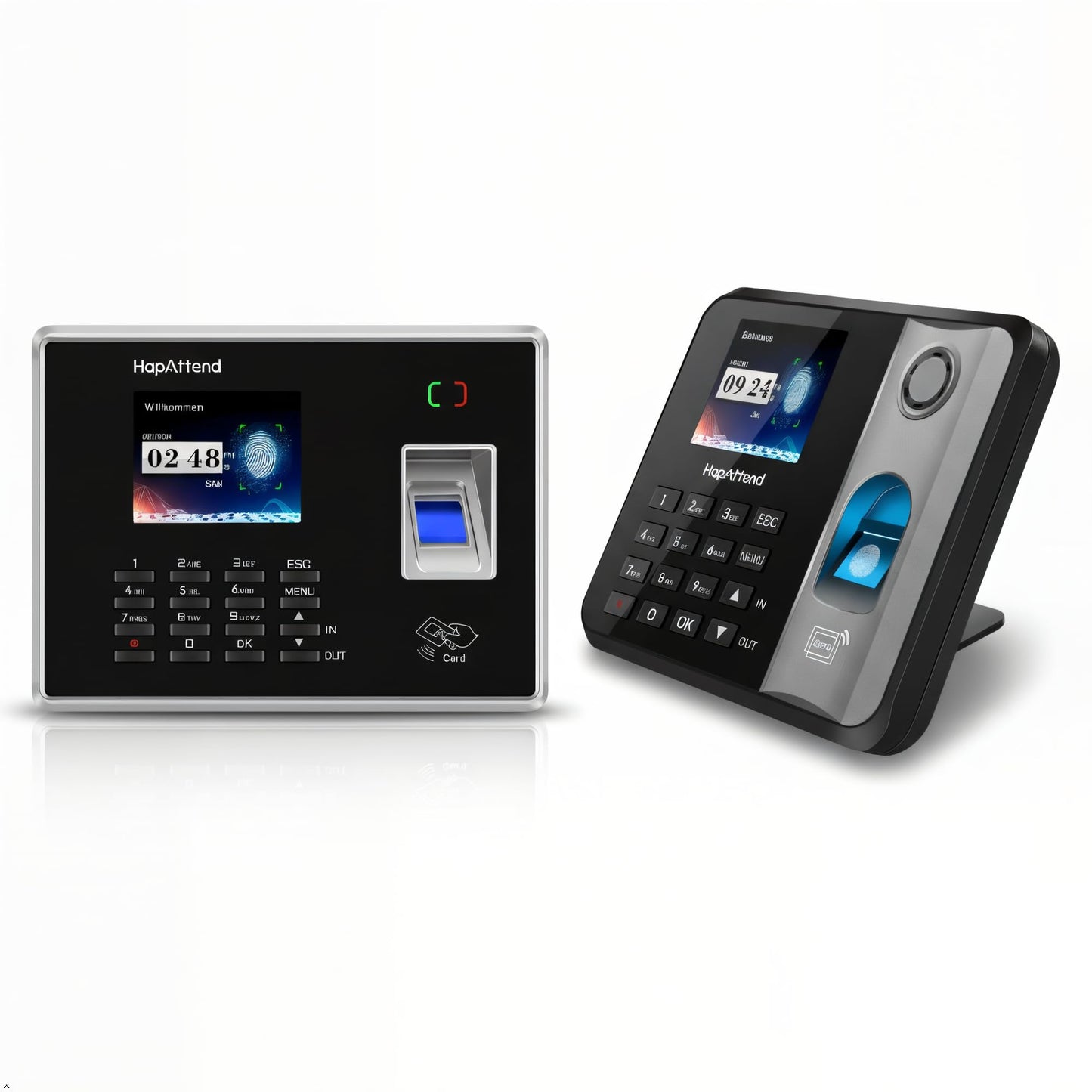 HapAttend Time Clocks for Employees Small Business Automatic Calculate Hours, H1＆ H2 No Monthly Fees Fingerprint Time Clock, Standalone Biometric Clock in Machine for Employees with 5 RFID Cards