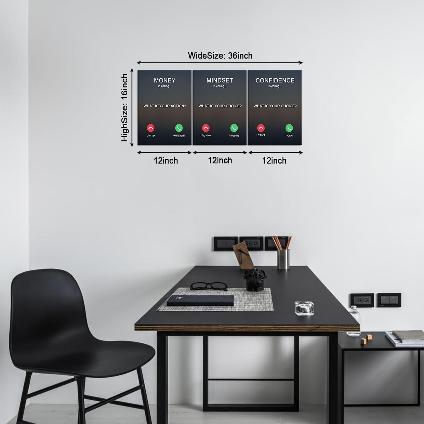 KAWAHONE 3PCS Motivational Canvas Wall Art, Positive Affirmation Poster -Money is calling Mindset Confidence -Inspirational Quotes Posters for Home Office Workplace Ready to Hang