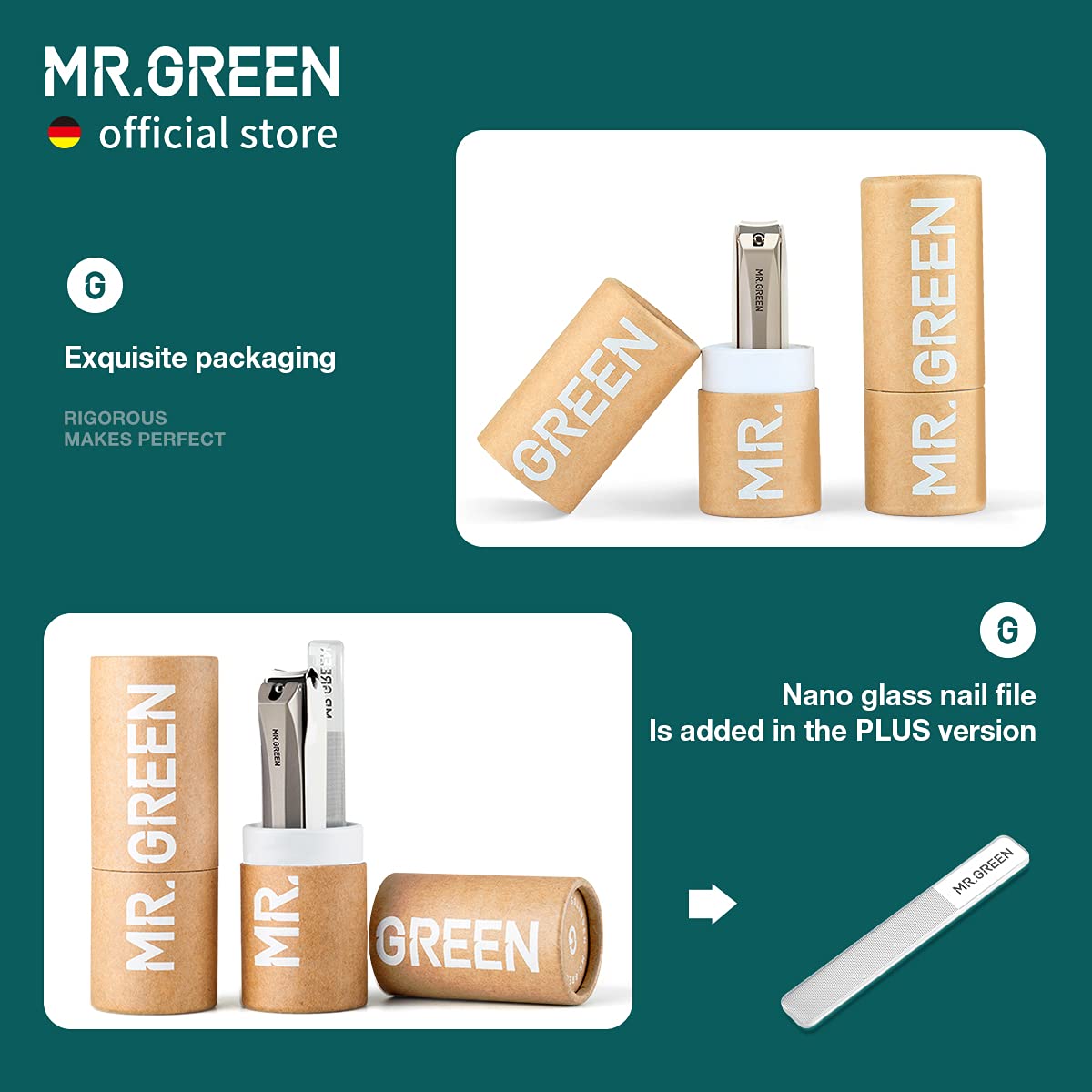 MR.GREEN Nail Clippers Anti Splash Fingernail Cutter Stainless Steel Manicure Tools Nail Scissors Detachable Design Nail Trimmer (L+Nano Glass File)