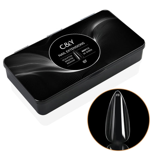 Cycullinyt 600pcs Sculpted Medium Stiletto Soft Gel Nail Tips, Professional False Nail Tips with Box - 14 Sizes Full Cover Clear Acrylic Press On Fake Nails for Extension Manicure Salon DIY at Home