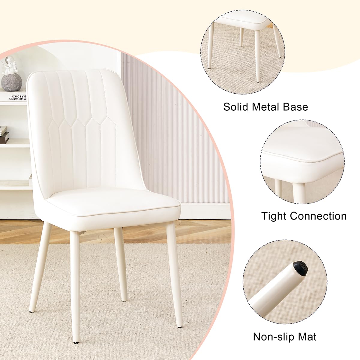Ebullient 67'' White Dining Table Set for 4, Kitchen Table Chairs Set with Sleek Ripple Pedestal Base, Modern Dining Table Set with 4 Metal Leg Chairs, Ideal for Dining Room, Living Room, Saving Space