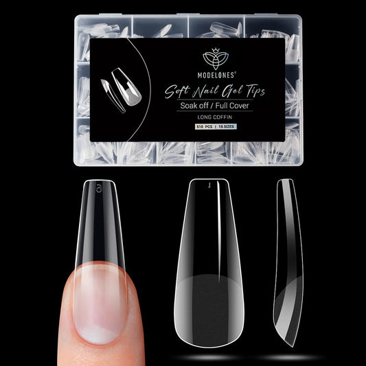Modelones Long Coffin Nail Tips - 510Pcs Pre-shaped Half Matte Full Cover Fake Nails Gel Tips Acrylic Press on Manicure Extension DIY 15 Sizes