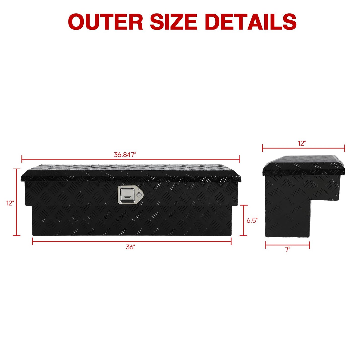 Minseter Black Aluminum 36 Inch Side Mount Tool Box, Side Truck Box with Paddle Latch