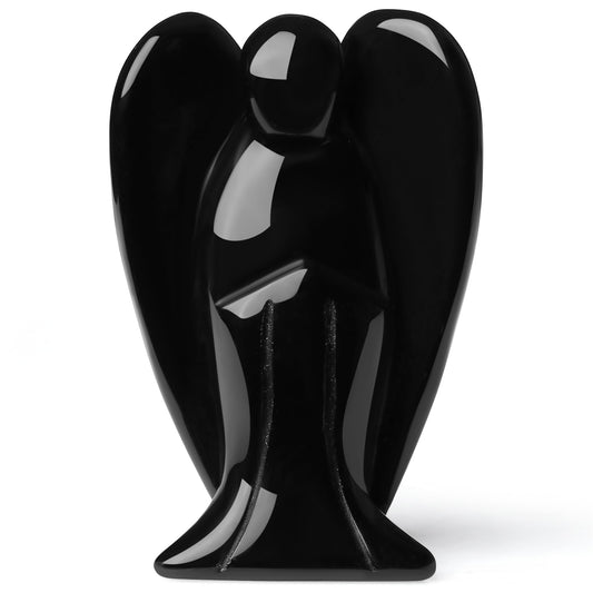 YATOJUZI 3" Black Obsidian Angel Decor Big Hand-Carved Angels Guardian Sculpture Statue Figurines Natural Crystal Stones and Healing Crystals Home Room Office Desk Decoration for Women Men