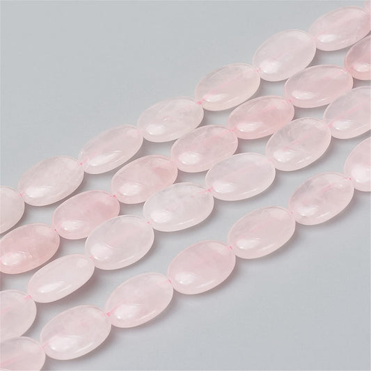 Fashewelry 58pcs Natural Rose Quartz Stone Beads 14x10mm Flat Oval Healing Crystal Loose Gemstone Beads for Jewelry Necklace Bracelet Earring Craft Hole: 1mm