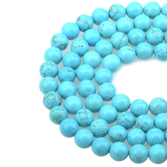 LPBeads 100PCS 8mm Blue Turquoise Gemstone Round Loose Beads for Jewelry Making with Crystal Stretch Cord