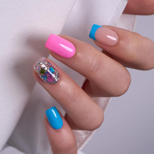 CurvLife Soft Gel Square Press-On Nails Medium, Reusable Fake Nails with Glue & Adhesive Tabs, 30PCS Salon-Quality Stick-On Nails for At-Home Manicure (Candy Splash)