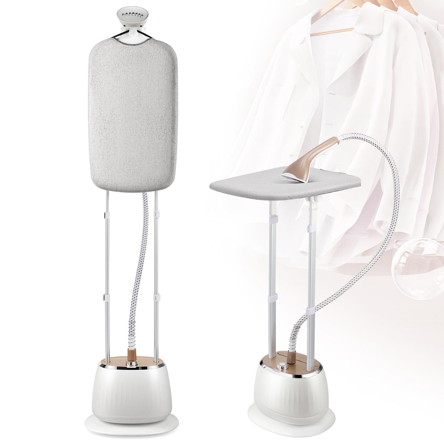 CGOLDENWALL 3-in-1 Standing Garment Steamer for Clothes, with Flat & Hanging & Diagonal Iron Options, 10-Level Steam, Includes Garment Hanger, Ironing Board, and Gloves