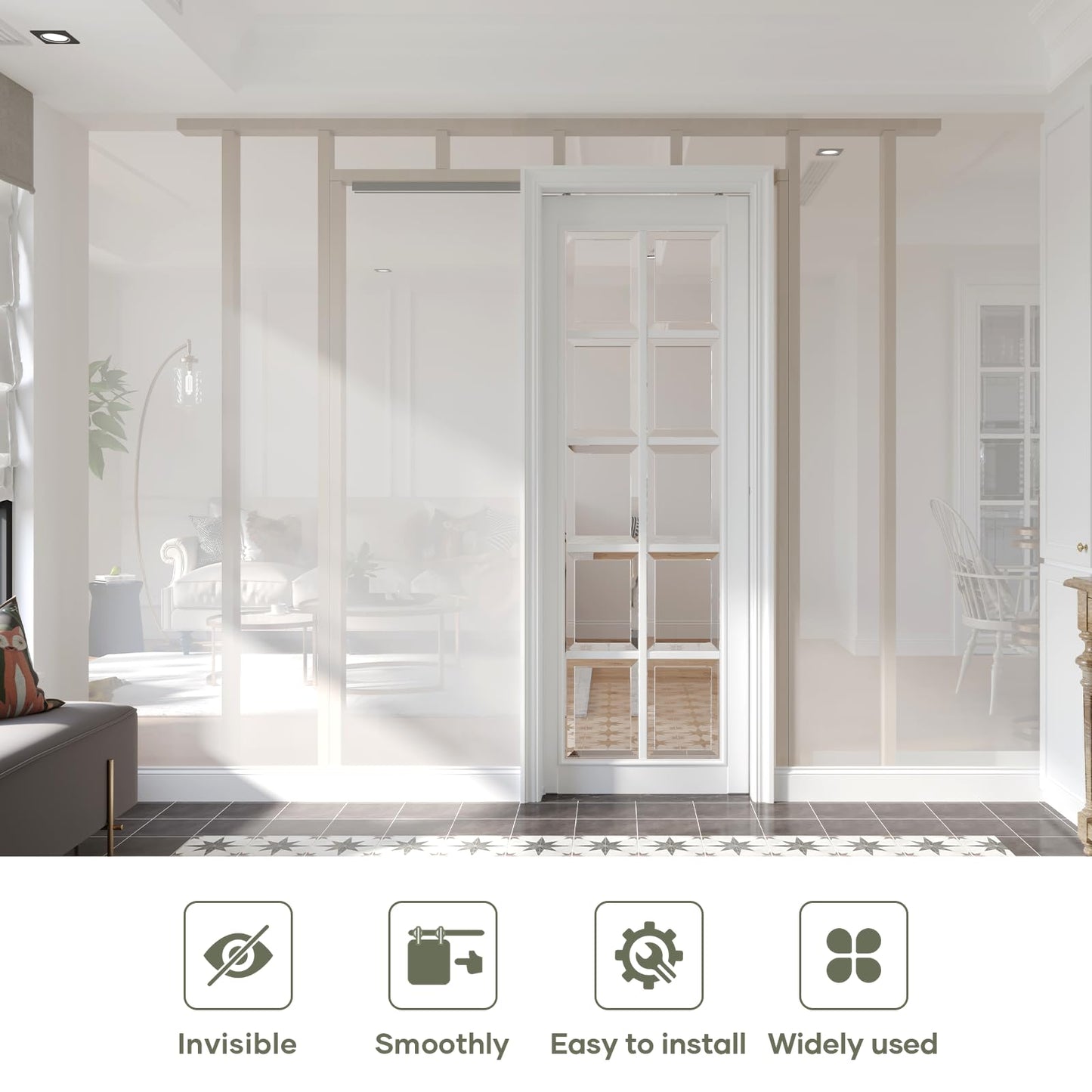 EaseLife 4FT/48in Sliding Pocket Door Hardware Kit,Commercial Grade,Black Box Rail Kit,Easy Install,Slide Smoothly Quiet,No Door (44.5in Track Kit for 23"~24" Wide Single Door)