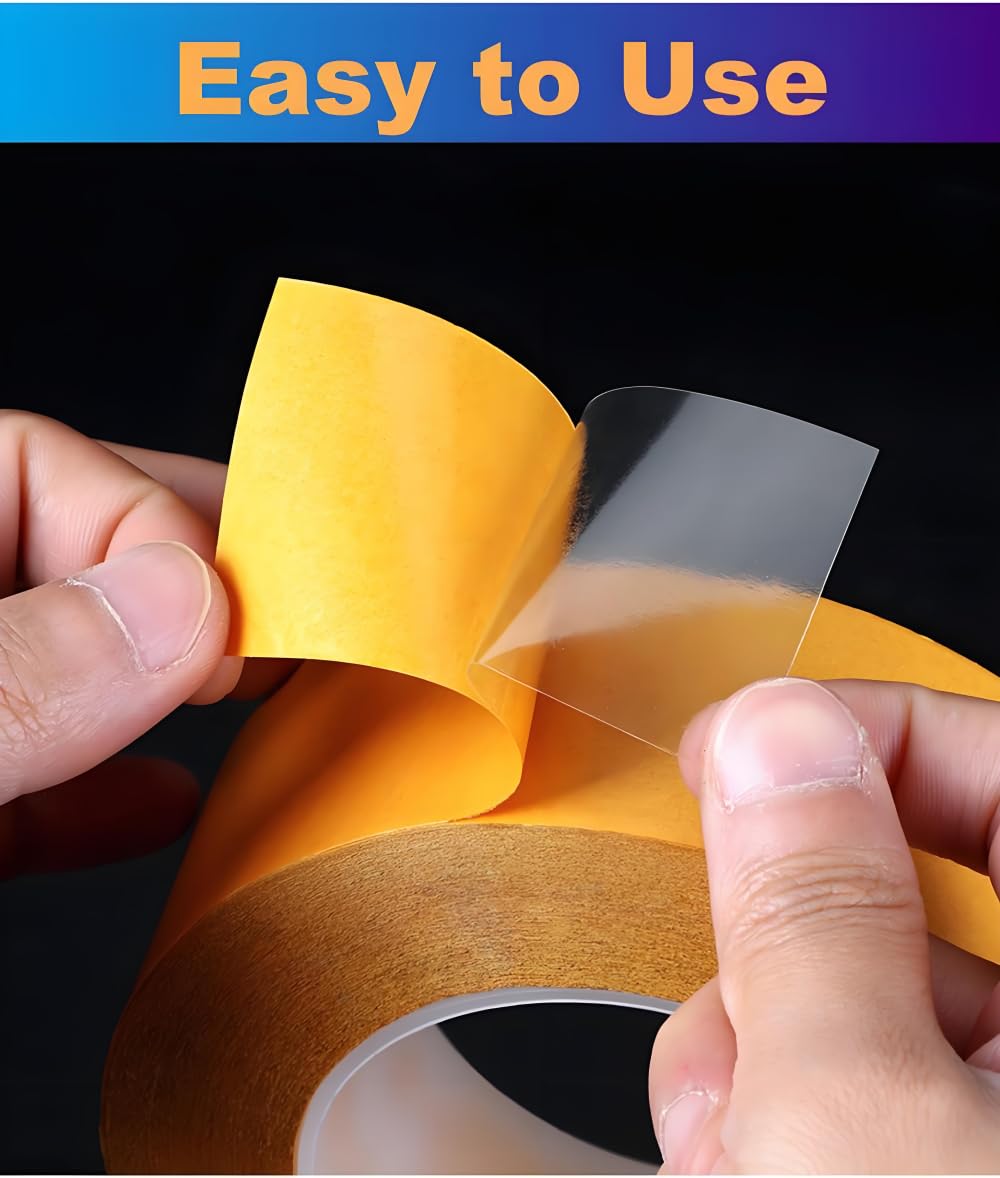 Ultra-Thin Clear Double Sided Tape Heavy Duty 2-Inch x 50 Feet Two Sides Strong Stick Mounting Adhesive Tape for Arts & Crafts, Fix Carpet, Women Clothes, Woodworking, Anti Cat Scratch, Sewing Project