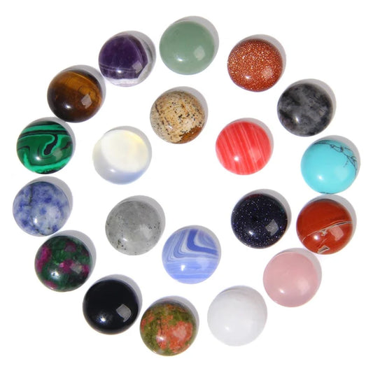 20pcs 12mm Natural Stone No Hole Assorted Colors Semicircle Smooth Cabochons Beads Healing Chakra Crystal Stone Bead for Jewelry Making Rings Earrings Necklace Bracelet DIY Crafts