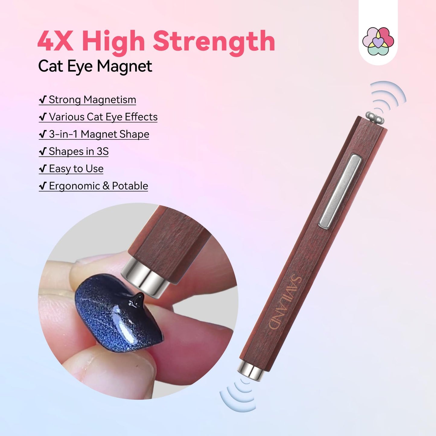 SAVILAND Essentials Cat Eye Magnetic for Nail: 3-in-1 Brown Cat Eye Gel Nail Polish N35 Neodymium Round Long Strip Magnet Wand Stick Diverse Effect Double Ended Nail Salon Design Tools Set Accessories