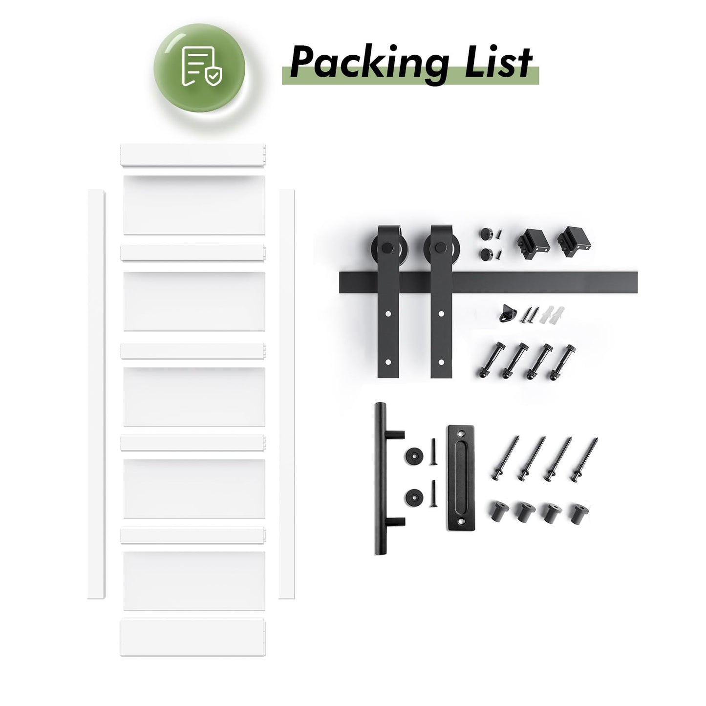 Fredbeck 36inx80in White Barn Door and 6.6FT Sliding Barn Door Hardware Kit Included,Solid,MDF, PVC Surface,DIY Assembly,5-Panel,Fit 33in-34in Opening