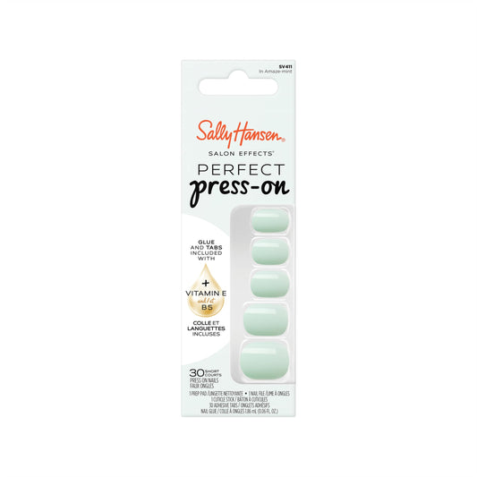 Sally Hansen Salon Effects Perfect Press-On Nails | Sq-oval Shape | Easy to Apply, Non-Damaging| 30 Nails, Nail Glue, Adhesive Tabs, File | In Amaze-Mint