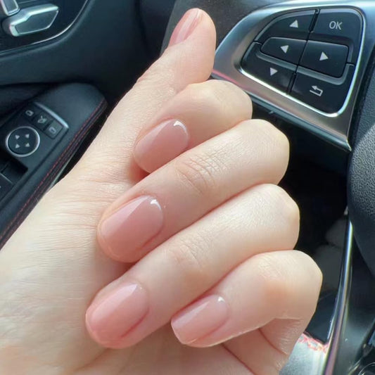 Nude Press on Nails Short Square Fake Nails with Solid Color Ice-Permeable Powder Designs Spring Summer False Nails Glossy Full Cover for Women Daily Wear Manicure Decorations 24 Pcs