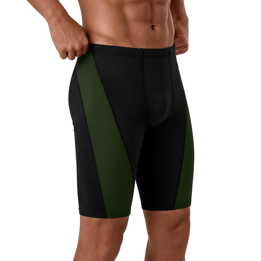 Ficerd Men's Swim Jammer UPF 50+ Quick Dry Athletic Competitive Training Swimwear Swimming Shorts with Drawstring(Black Green,Large)