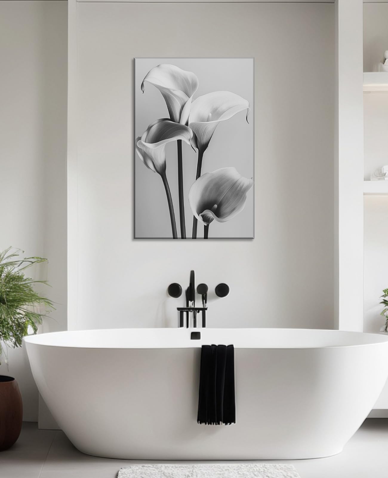 Black and White Flower Wall Art Calla Lily Picture Elegant Floral Canvas Prints Modern Painting Ready to Hang for Bathroom Living Room Bedroom Home Office Decor Framed(Flower-12,12.00"x18.00")