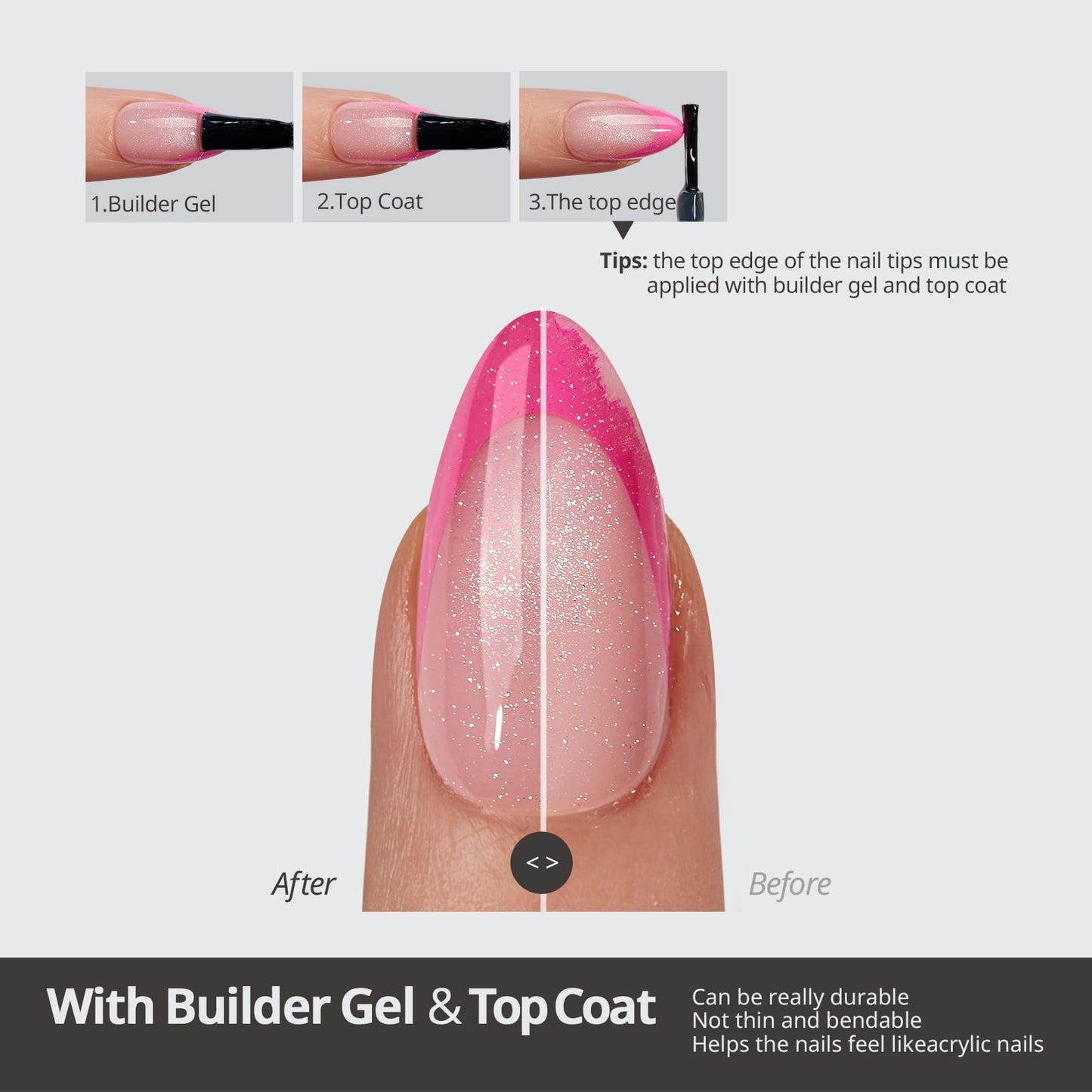 BTArtboxnails XCOATTIPS 5 Brighter Pastel French Tip Press on Nails - Short Square, Cat Eye Base, 4-Week Wear, Easy-to-Apply, Soak Off, Salon Quality Value at Home, 16 Size - 160 Fake Nails
