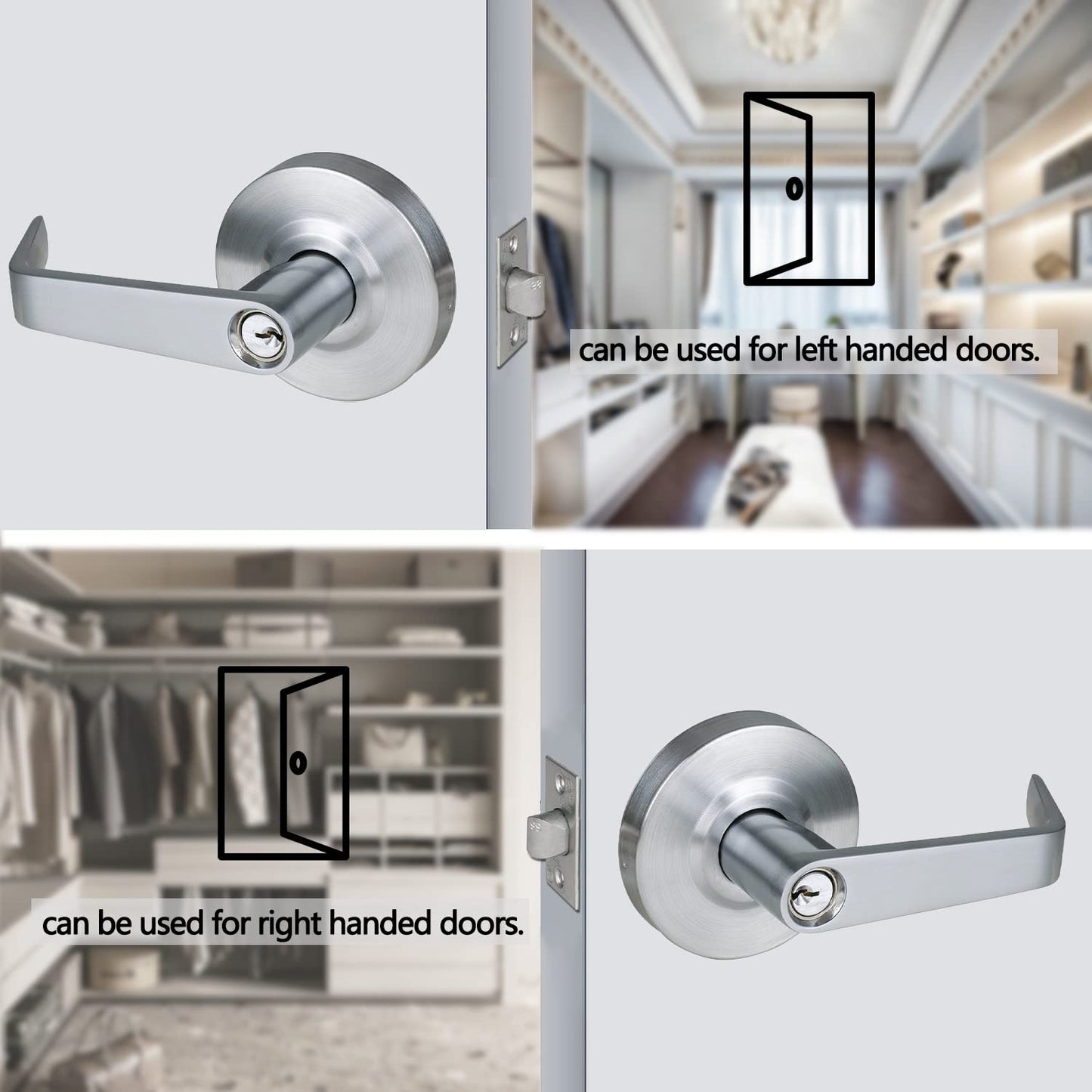 HISAFE Heavy Duty Commercial Storeroom Door Lever, Grade 2 ADA Door Handle, Satin Chrome Finished, UL 3 Hour Fire Rated Ergonomic Lever for Store Room Door, 70mm Latch
