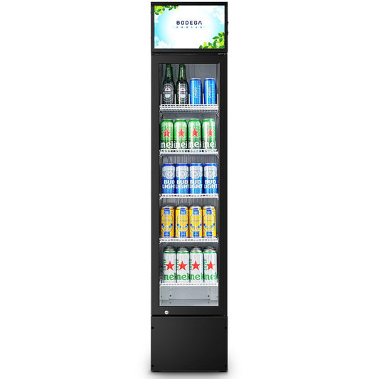 BODEGACOOLER Commercial Merchandiser Refrigerator, Glass Door Commercial Beverage Refrigerator, Beverage Display Cooler with Soft LED Light and Adjustable Shelves, 5.7 Cu. Ft. Single Swing Door, Black