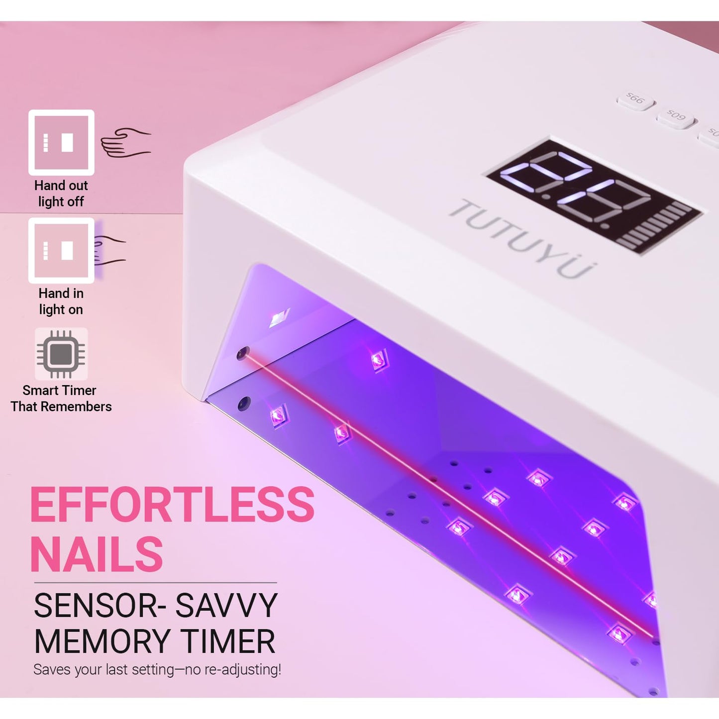TUTUYU 72W UV LED Nail Lamp,Compact Design Nail Dryer for Gel Polish with 4 Timers,Auto Sensor,Dual Wavelength & Magnetic Reflective Bottom,Professional Nail Light for Home & Salon
