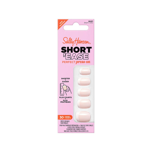 Sally Hansen Salon Effects Perfect Press-On Short'Ease Nails | Squoval Shape | Easy to Apply, Non-Damaging, Natural Look Vitamin E & B5 | 30 Nails, Nail Glue, Adhesive Tabs, File| Short N' Chic