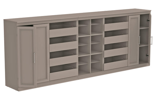 ClosetMaid Modular Storage 106.97-inch W 8-Drawer 18-Shelf Entertainment System with Doors, Smoky Taupe
