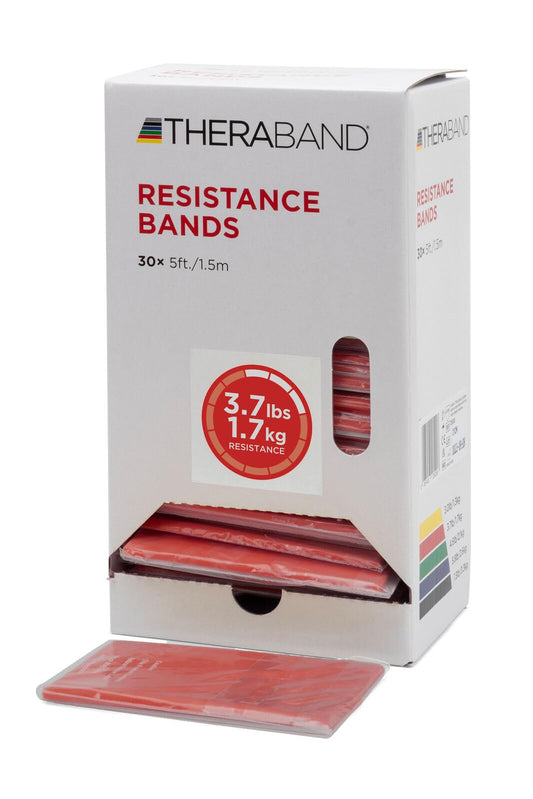 THERABAND Resistance Bands, 5 Foot, 30 Count Professional Latex Elastic Bands For Upper & Lower Body Exercise, Physical Therapy, Lower Pilates, At-Home Workouts, & Rehab, Medium Red, Level 2