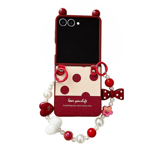AOLABOKY Cute Phone Case for Samsung Galaxy Z Flip 7,Fashion Polka dot Back Cover Design Galaxy Z Flip7 with Wrist Chain for Women Men (A)