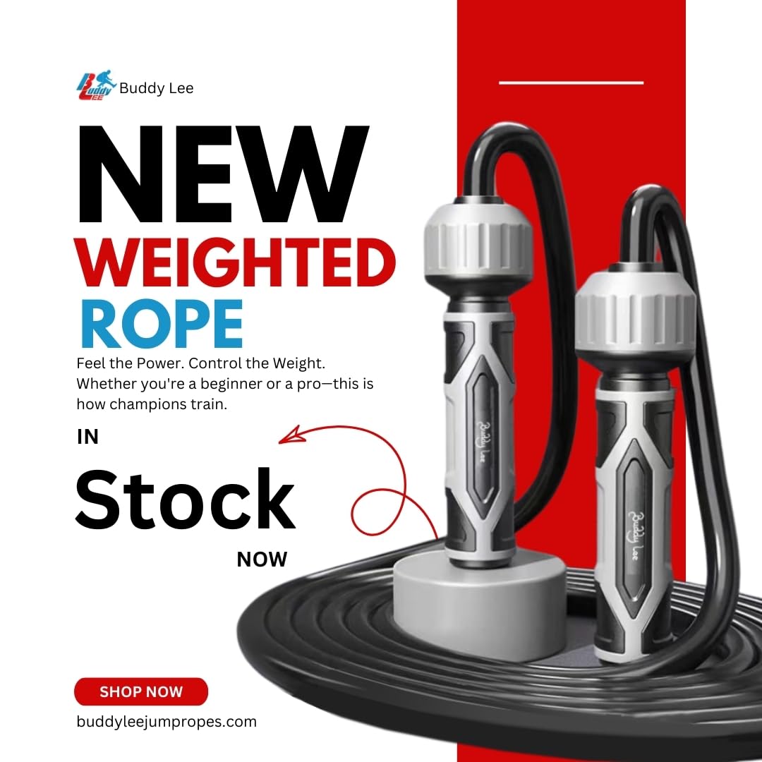 Buddy Lee Weighted Jump Rope 1.5 lbs – Heavy-Duty 10mm PVC Rope with Adjustable Length, Power Grip Handles & Carry Pouch | Jump Rope (Red and Black)