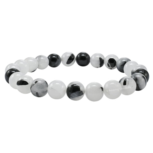 Amazing Gemstone Crystal Bracelet for Women Men's Gifts - Protection Healing Crystal Bracelet - 8mm Gemstone Beaded Stretchable Bracelet Pulseras Para Hombres Mujer Stocking Stuffers Mothers Day Gift (Black Rutilated Quartz)