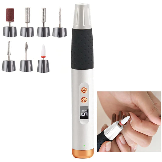 Cordless Nail Drill Professional, 15 Speeds 2-Way Portable Electric Nail File Kit for Women Home Salon Manicure Pedicure Beginners (White)