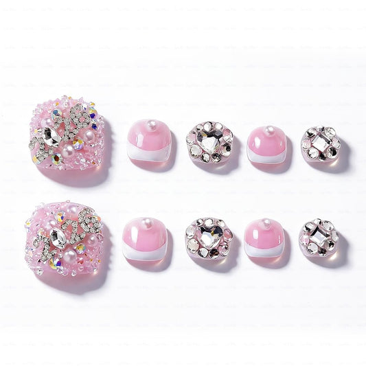 IntoVibes 10 Pieces Handmade Luxury Press On Toenails With Bling Rhinestones And 2026 3D Decoration, Full Cover, Press On Nails Stick On Toe Nails For Women Manicure, Acrylic Fake Toe Nails(L)